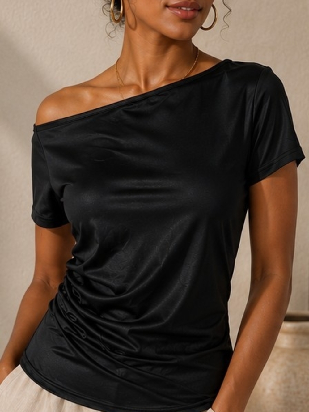Off-Shoulder Black Women's Top
